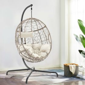 Patio Swing Egg Chair Basket Rattan Hanging Lounge Chair with Stand and Cushions (Option: as picture)