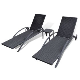 vidaXL Sun Loungers with Table Poly Rattan Black (Option: as picture)