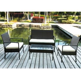 4Pcs Outdoor Rattan Furniture Set Patio Cushioned Set Garden Sofa Set(Beige Cushion) (Option: as picture)